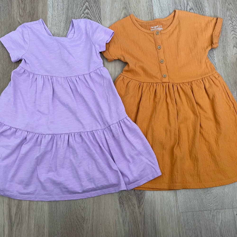 Cat & Jack Lavender and Orange Tiered Short Sleeve Dresses